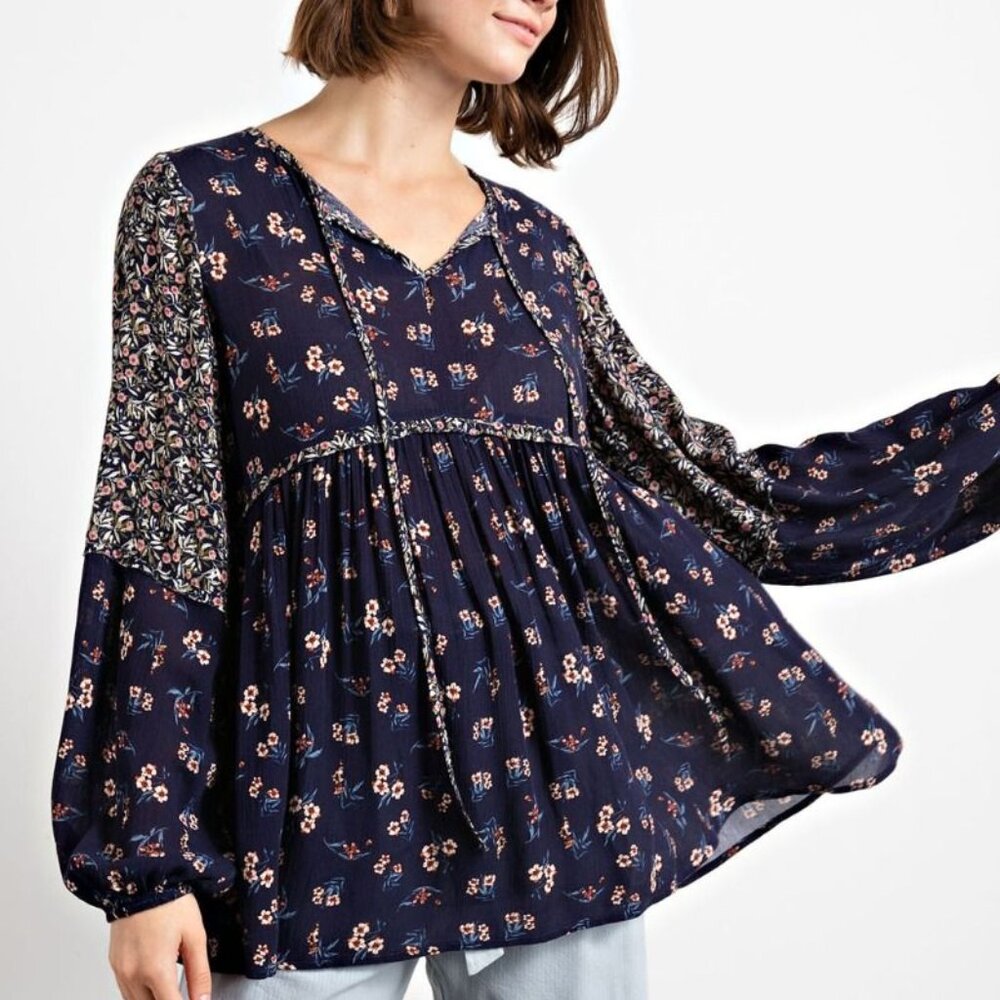 32. EASEL BLUE FLORAL PRINTED BABYDOLL TUNIC